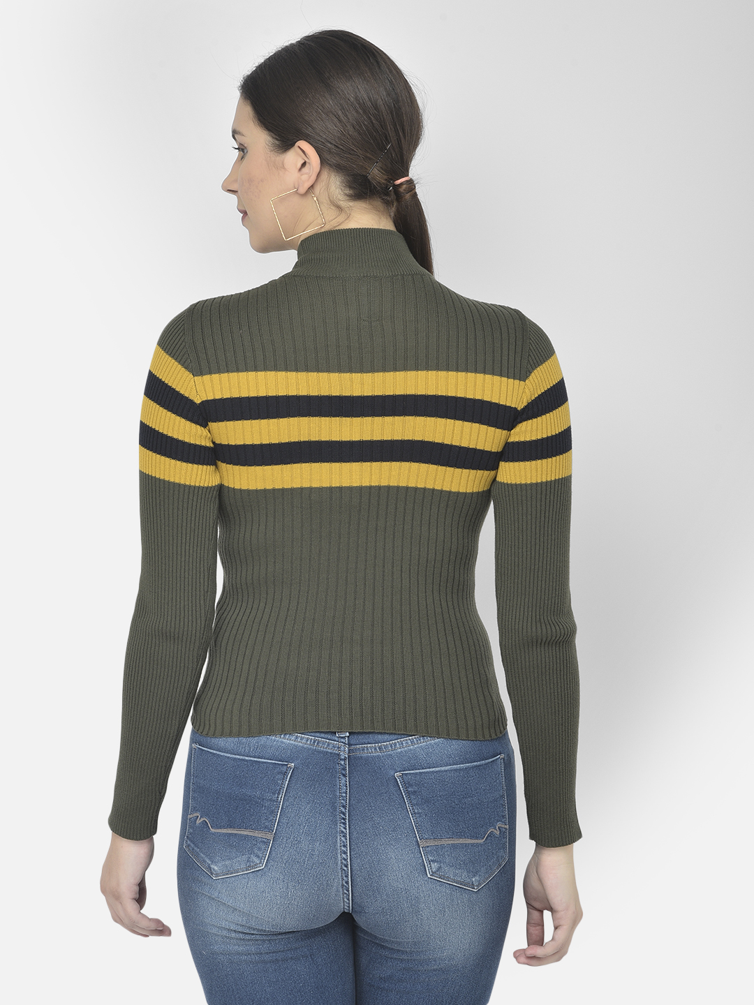 Numero Uno Women Striped Green Sweater